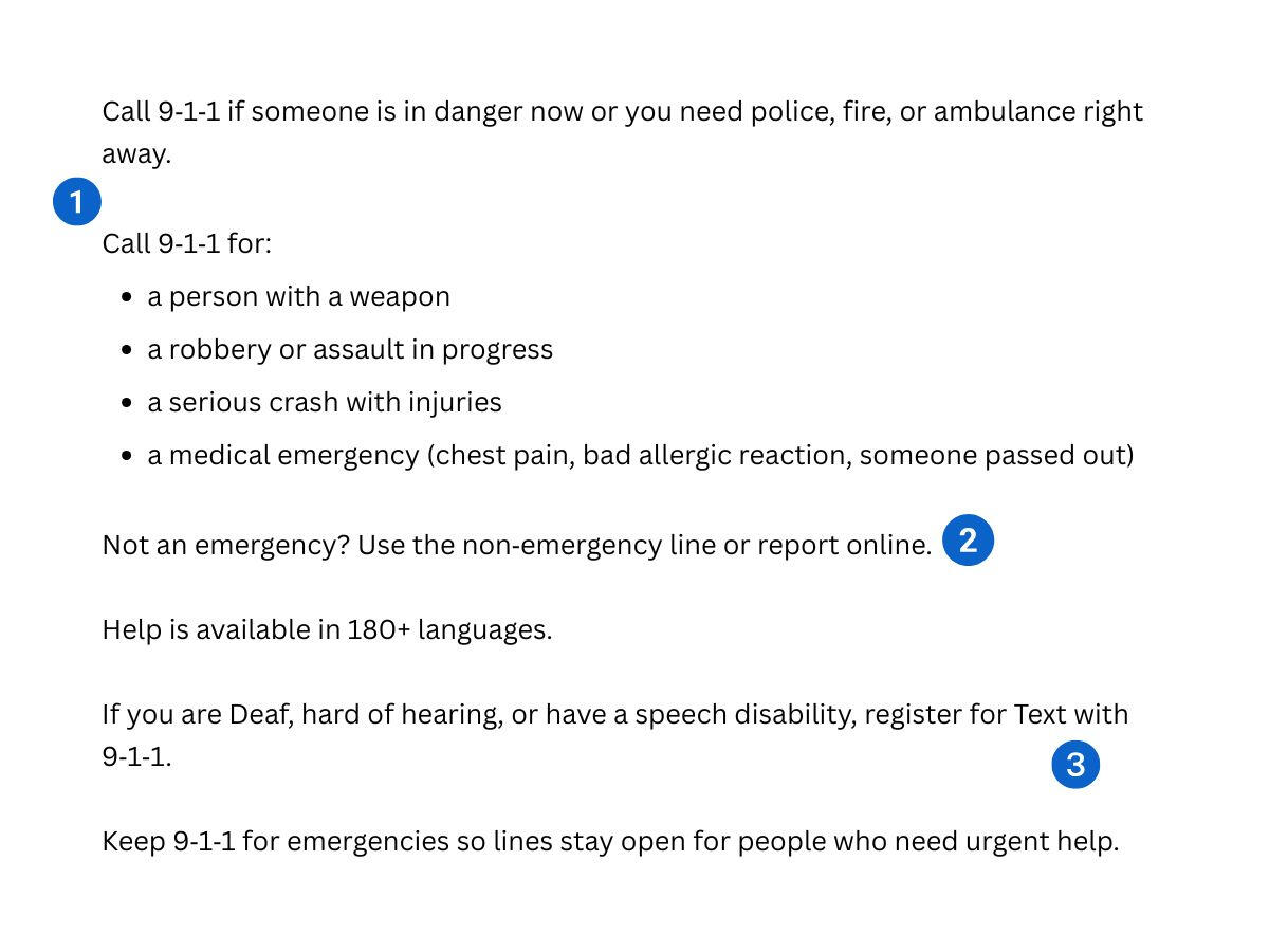 Before/after FAQ on job‑offer scams; after version adds verdict first and concrete steps.